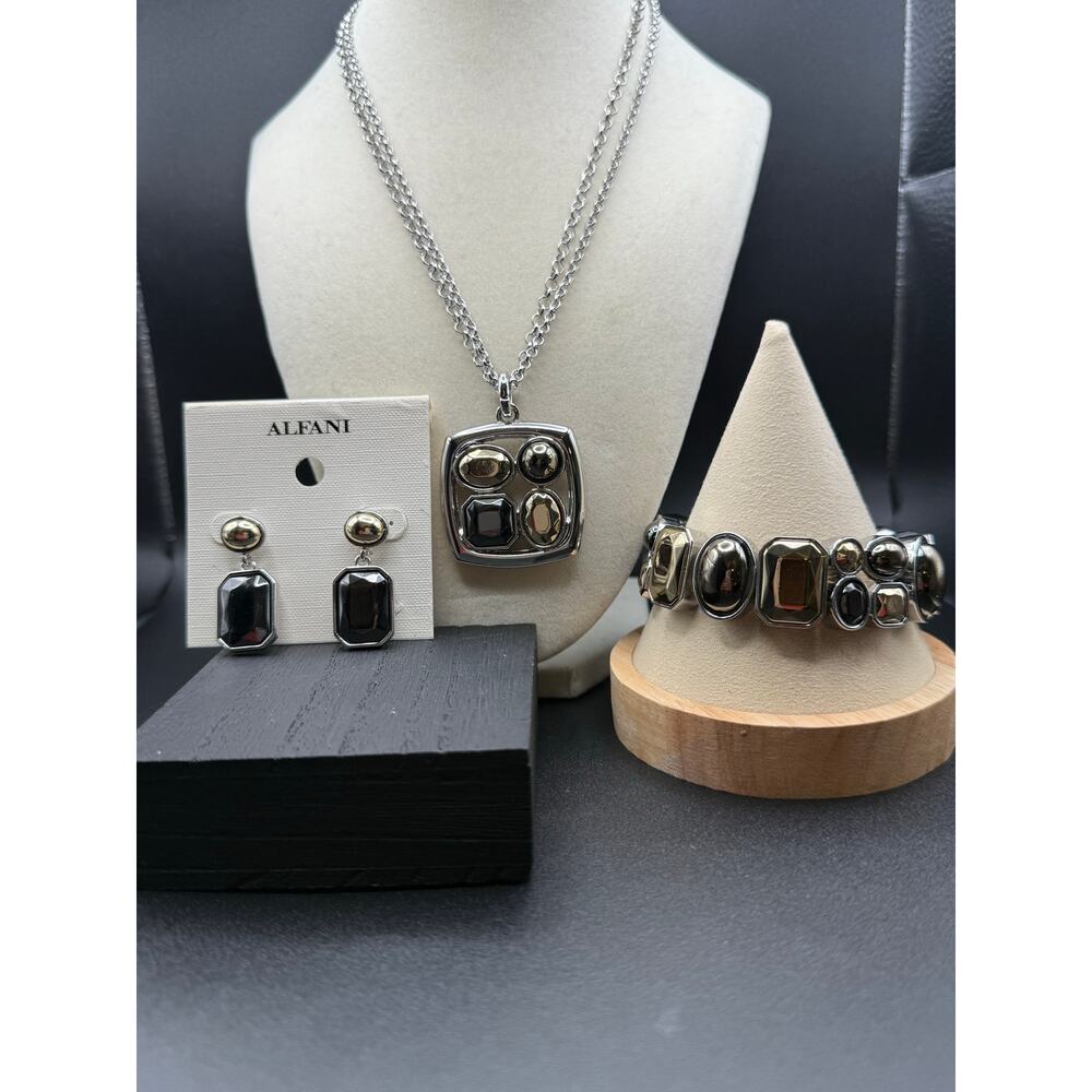 Alfani Gunmetal Tone Necklace, Bracelet & Earring Set